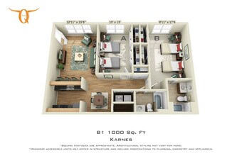 2 Bedroom 2 Bathroom Double occupancy-B1 Shared floor plan